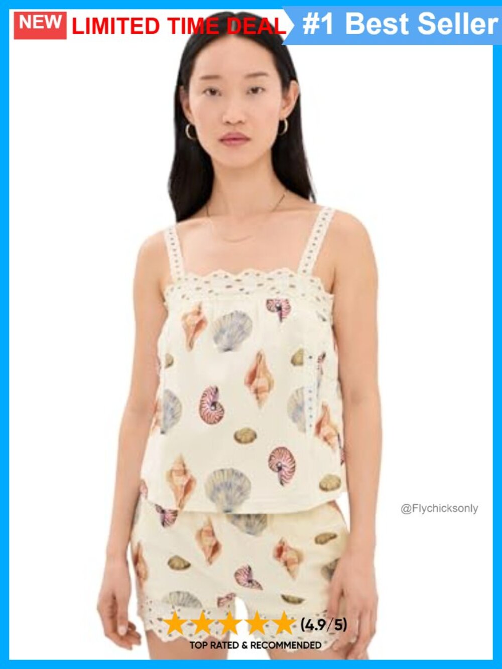 Sleeveless Square Neck Shell Blouse with Floral Accents